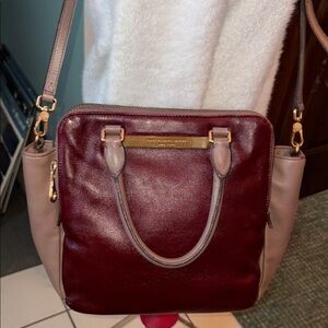 Marc Jacobs  Satchel  Crossbody bag leather taupe/ burgundy/brass hw 3 Compartme